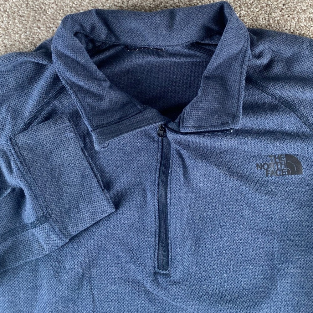 The North Face Mens Blue Waffle Knit 1/4 Zip Pullover Performance Wool Preppy